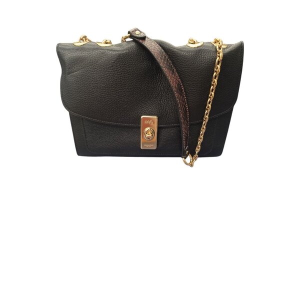 Coach Pebbled Leather Lane Shoulder Bag Chain strap Handbag Black C8595 - Picture 1 of 15